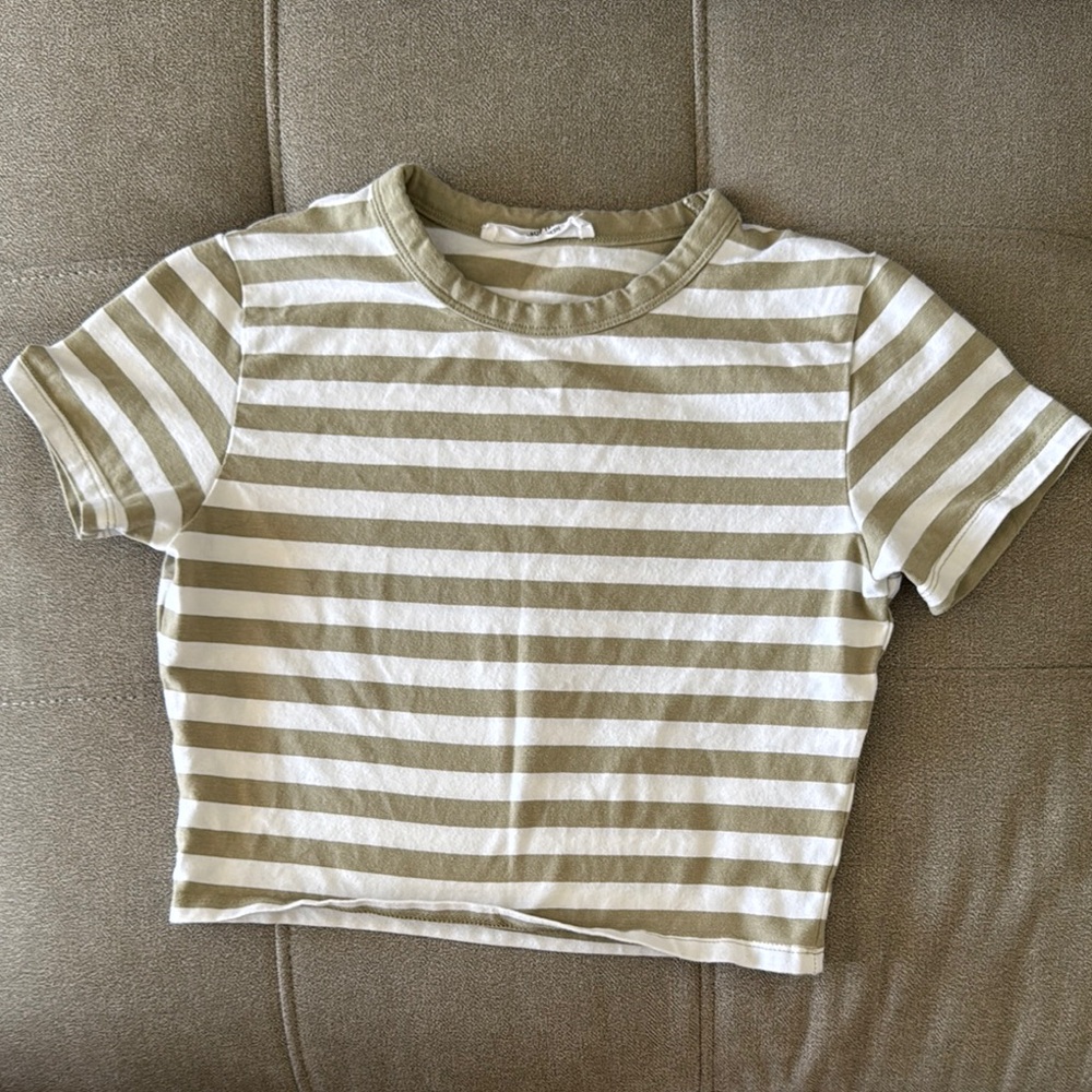 Cotton On Green and White Striped Short Sleeve Tee